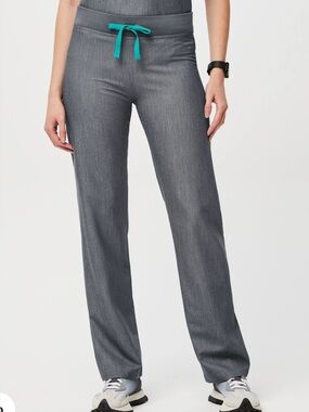 Figs Gray Scrub Pants with Teal Drawstring